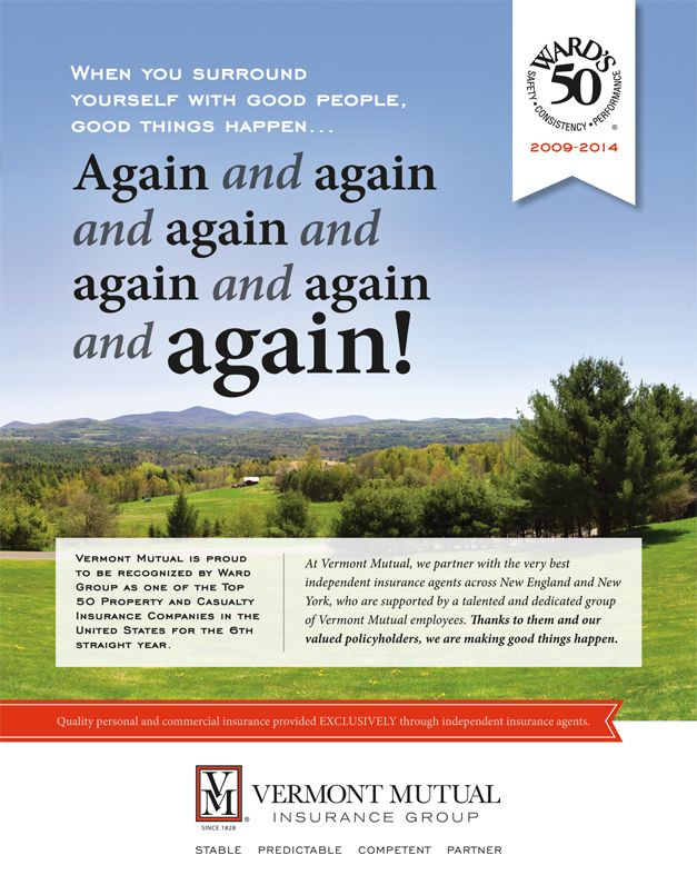 Print advertisement showing Vermont countryside on a sunny day.